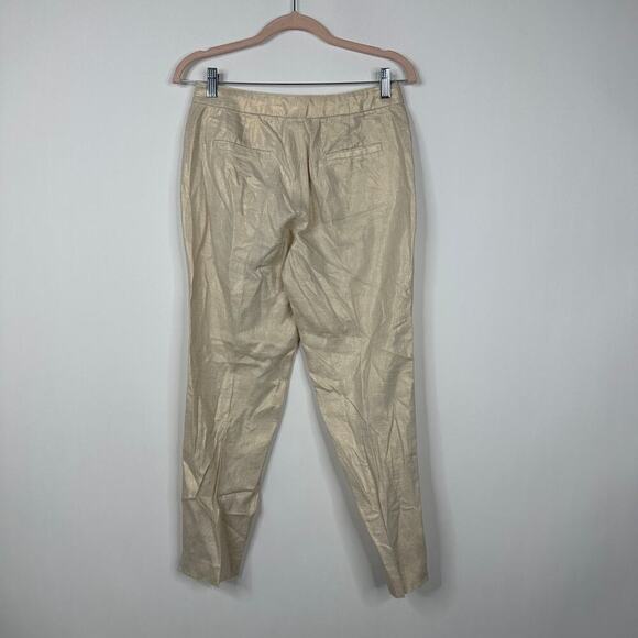 2/$30 J. Crew Linen Garden Pants High Rise Ivory Bronze Metallic 0 #8412 - Picture 3 of 7